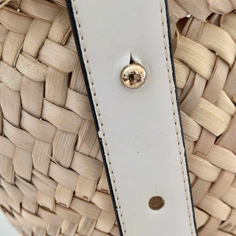 🏝️ POOLSIDE Essaouira Small White Real Leather Straw Basket Bag - Picture 13 of 16